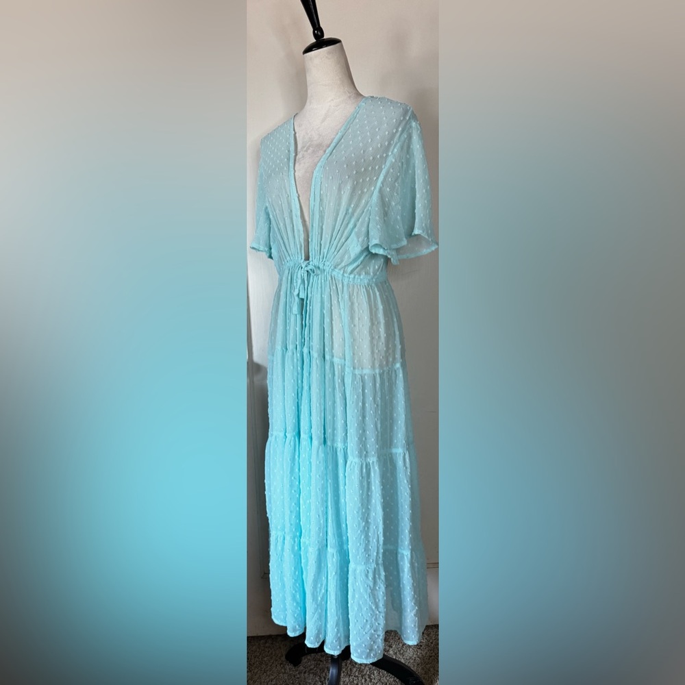 Torrid Baby Blue Robe Retro Polka Dot Lounge Feminine Romantic Chiffon Wedding - Picture 12 of 15